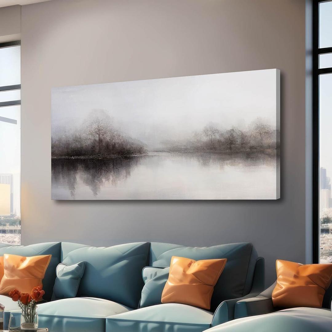CHUDANHAO Lake Canvas Picture Tree Photo Prints Black and White Home Wall Decor 24"x48" Wall Prints for Bedroom Modern Posters for Office (24x48)