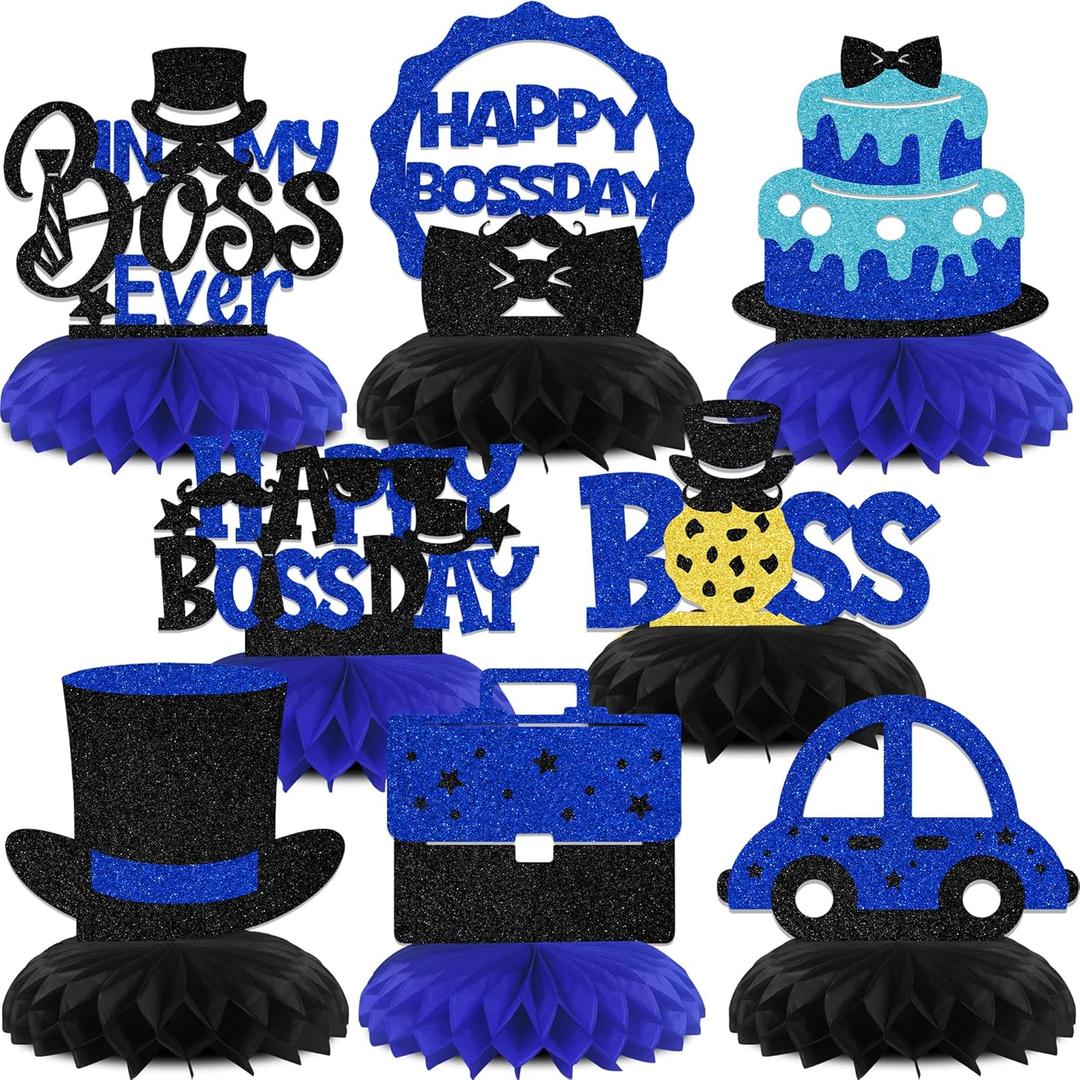 8PCS Happy Boss Day Honeycomb Centerpieces Birthday Party Decoration for Baby Shower Party Supplies