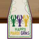 Happy Mardi Gras Crayfish Table Runner 13x72 Inch Seasonal Holiday Carnival Beads Kitchen Dining Table Decor for Indoor Outdoor Farmhouse Home Party Decoration ZQ159