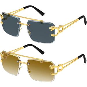 Dollger Rimless Sunglasses for Men Square Fashion Shades Tinted Lens Metal Frameless Rectangle Y2K Glasses UV400
