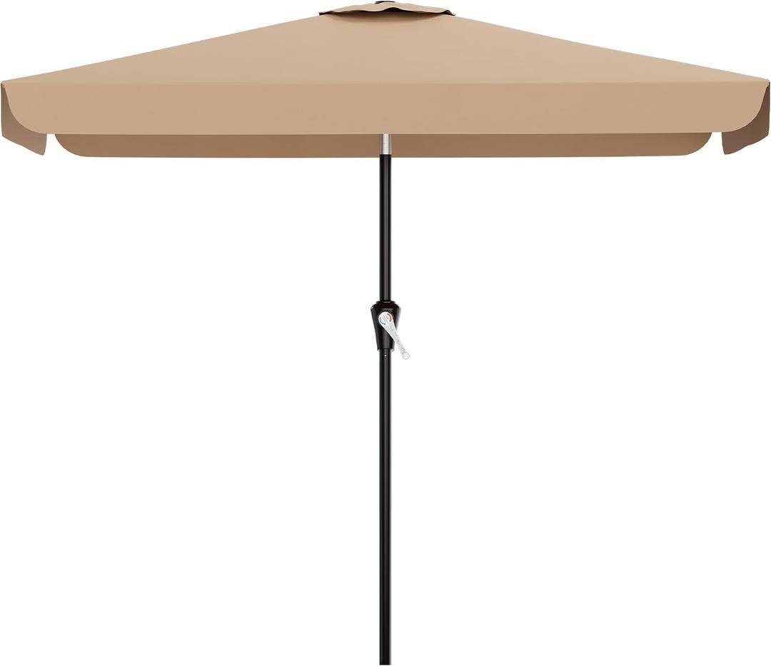 2PCS AreShark 6.5 x 10 FT Rectangular Valance Patio Umbrella, Outdoor Umbrella with Tilt and Crank, Market Table Umbrellas W/ 6 Ribs UV Protection for Garden, Deck, Backyard and Pool, Beige
