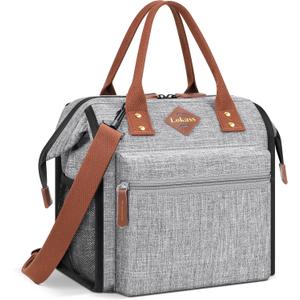 LOKASS Leak-proof Lunch Box for Women Insulated Lunch Cooler Bag Thermal Lunch Tote with Removable Shoulder Strap for Men Adults Large Picnic Bag for Office Work Outdoor, Grey