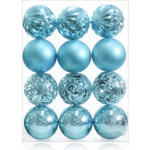 24ct Blue Christmas Balls Tree Pendants Shatterproof Ornaments Seasonal Decorations for Tree Decor,Holiday and Xmas(Light Blue, 2.36''/60mm)