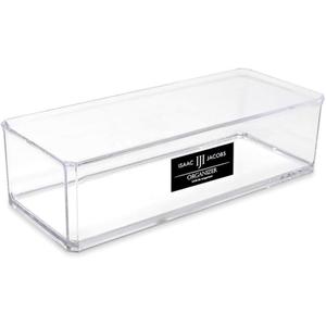 Isaac Jacobs Clear Acrylic Rectangular Stackable Storage Organizer, (9" L x 3.5" W x 2.5" H) Drawer Tray, Multi-Functional, Bathroom, Kitchen, Home, Office, Desk, Drawers