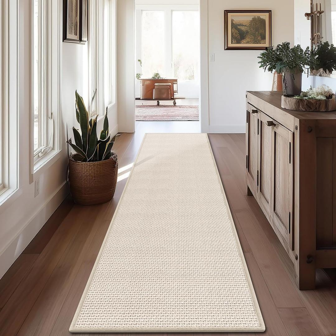 GOYLSER 10 ft Washable Runner Rug Jute Carpet Runner for Hallway, Non Slip Bath Rug Runner Mat, Beige Indoor Runner Rugs for Entryway (2'4" x 10' (Rectangular))