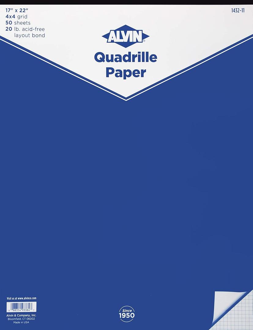 ALVIN Quadrille Paper Pad with 50 Sheets of 17" x 22" Model 1432-11 Drafting and Graph Paper Suitable for Pencil and Ink Printer Compatible 4" x 4" Grid - 50 Sheet Pad 17 x 22 Inch
