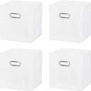 PATIKIL Foldable Storage Cube Bins, 4 Pcs Fabric Storage Bins Cube Organizer with Handle for Home Bedroom Shelf Closet Organization, White (13"x13"x13")