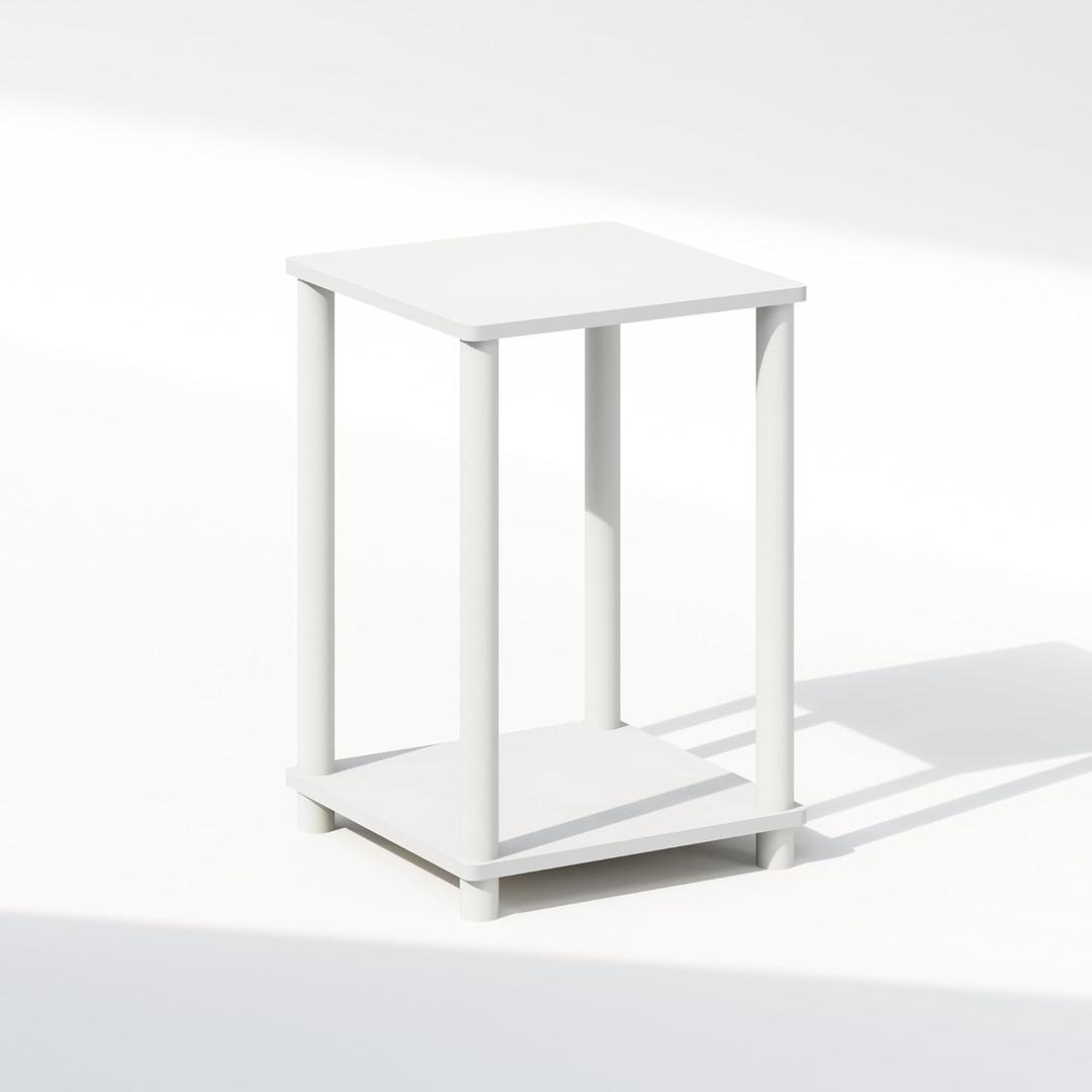 Furinno Turn-N-Tube Nightstand, Bedside Table, White/White (1-Tier)