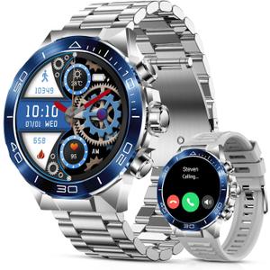 Smart Watch for Men (Answer/Make Call),1.43''AMOLED Screen with 24 Hours Healthy Monitor, 100+ Sports Modes Fitness Tracker Watch, 400mAh Battery Pedometer Calorie Smartwatch Compatible Android iOS