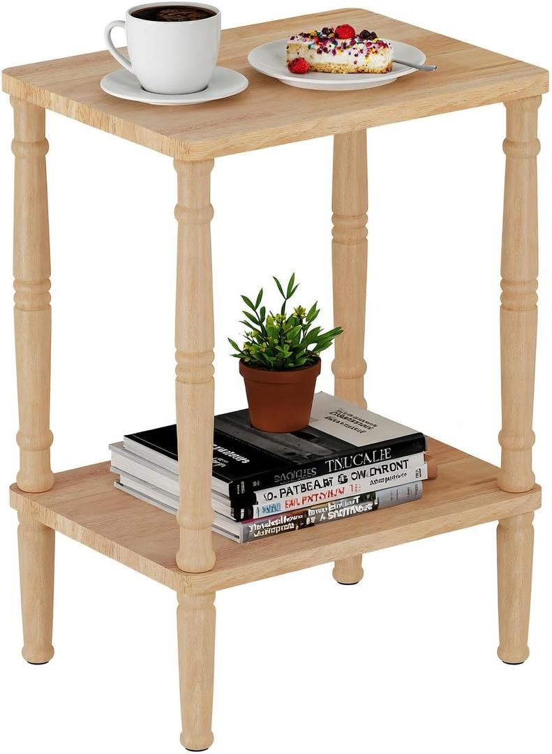 LUCKNOCK Solid Wood Side Table, Small Vintage End Table, Narrow Couch Side Table with Storage, Skinny Nightstand Bedside Table for Small Spaces, Bedroom, Living Room, Farmhouse, No-Tool Assembly., 15.7 inches x 11.8 inches x 20.8 inches