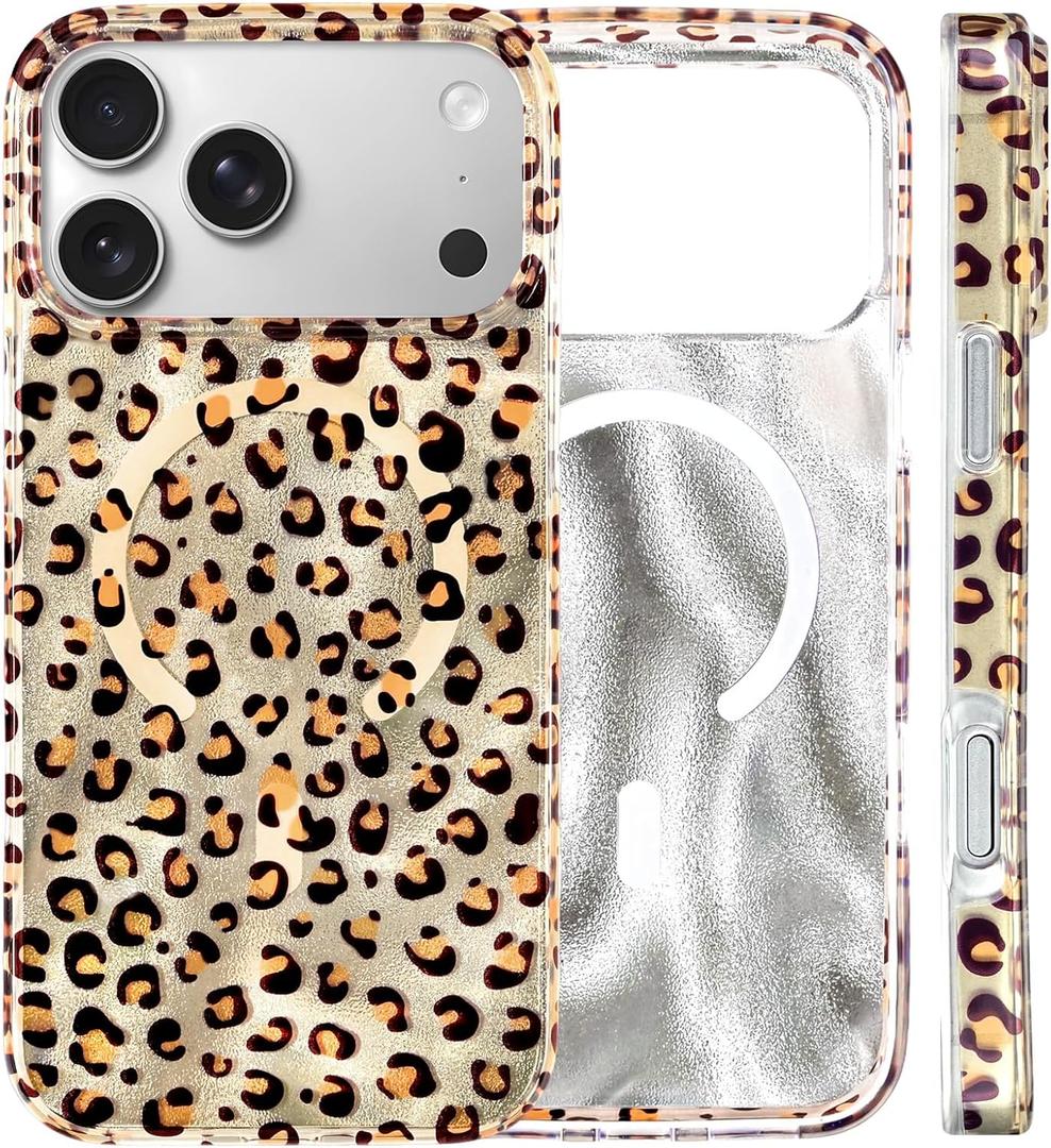 Magnetic for iPhone 17 Pro Case Cute Leopard Shockproof Cover-Light Brown