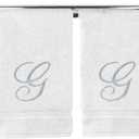 Monogrammed Hand Towel, Personalized Gift, 16 x 30 Inches - Set of 2 - Silver Embroidered Towel - Extra Absorbent 100% Turkish Cotton- Soft Terry Finish - For Bathroom, Kitchen and Spa- Script G White