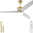 BOJUE 52 Inch Solid Wood Gold Ceiling Fans with Lights and Remote, Reversible Quite DC Motor,6 Speeds with Memory Program,Modern Farmhouse Ceiling Fan with Light for Living Room Patio