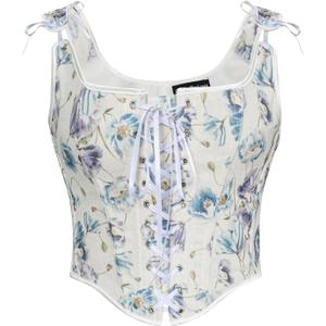 Scarlet Darkness Corset Tops for Women Renaissance Lace Up Floral Overbust Boned Bustier Bodice (12, Blue Flower)