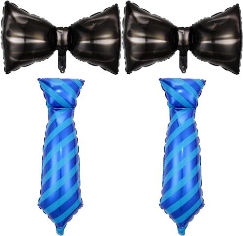 4PCS Father's Day Balloons Father's Day Party Decorations Black Bow Tie Blue Necktie Foil Balloons for Happy Father's Day Dad Birthday Party Decorations