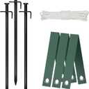 Heavy Duty Steel Tree Stake Kits,Tree Staking and Supports Kits for Young Trees Against Bad Weather, Include 3 PCS Tree Straps for Staking, 3 PCS 11.8 Inch Tree Stakes and 31.2 Feet Rope for Anchoring