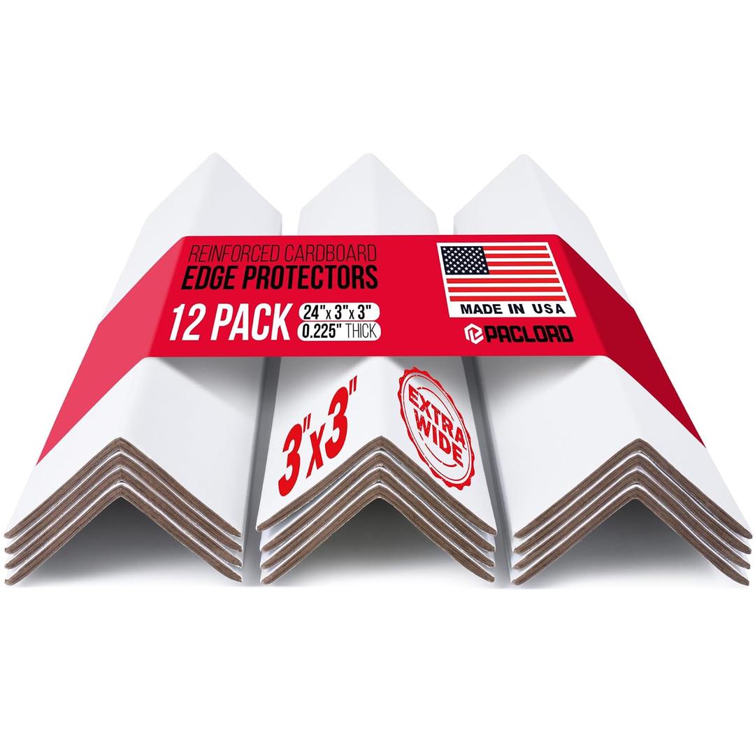 Extra-Wide 24" x 3" x 3" Reinforced Cardboard Edge Protectors (Pack of 12) – 0.225" Heavy-Duty Thickness – Cardboard Edge Protectors for Shipping – American Quality Pallet Edge Protector