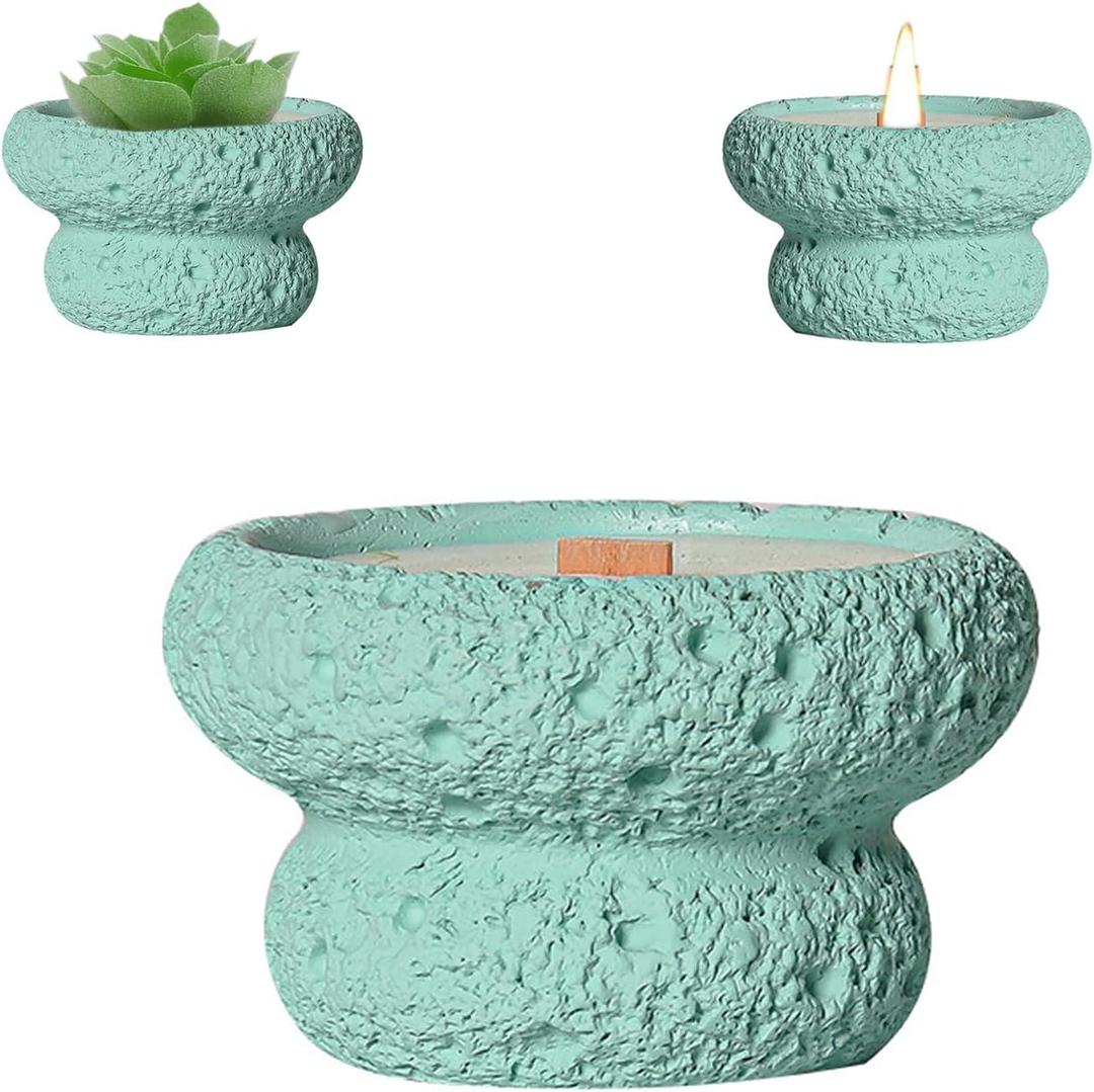 Meteorite Mushroom Shaped Spherical Aromatherapy Cup Cement Candle Holder Stone Decoration Candlesticks Holders 27.5 oz Capacity - Empty Candle Holders (Turquoise)
