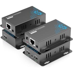 4K HDMI Extender Over Ethernet CAT5 CAT6 CAT7 Upto 230FT, with IR, Loop Out, POC, EDID, 4K@30Hz 1080P@60Hz Full HD Signal Distribution HDMI Transmitter Receiver with Holes, Easy Installation, 1 Pack