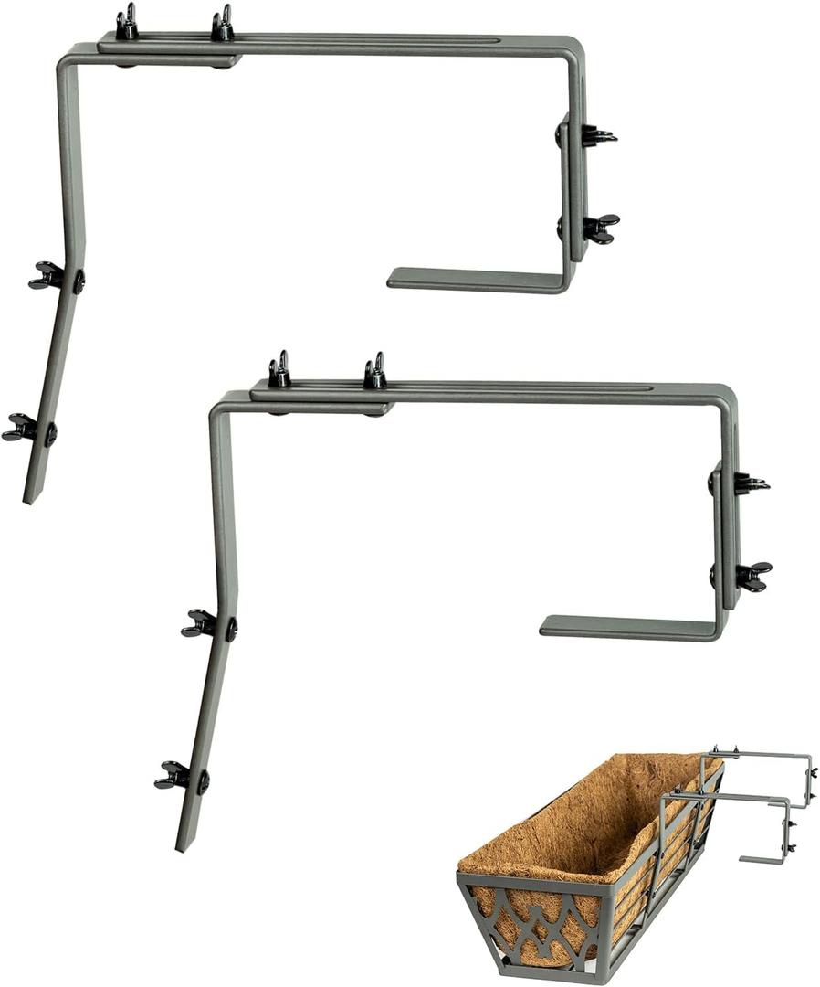 3 x 2 Pack Metal Adjustable Brackets for Window Boxes Heavy Duty Iron Bracket for Deck Railing Planters Box - Grey (Gray)