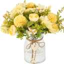 Kimura's Cabin Faux Flowers with Vase,Artificial Silk Peony in Vases Fake Flower Hydrangeas Arrangement for Dining Table Home Office Farmhouse Bathroom Centerpiece Wedding Decorations（Yellow）