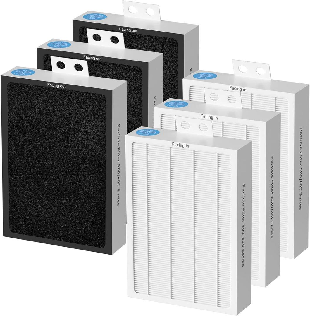 6-Pack 500/600 Series HEPA Filter Replacement Compatible with Blueair 500/600 Series Air Cleaner Purifiers 501 503 505 510 550E 555EB 601 603 605 650E Particle Filter