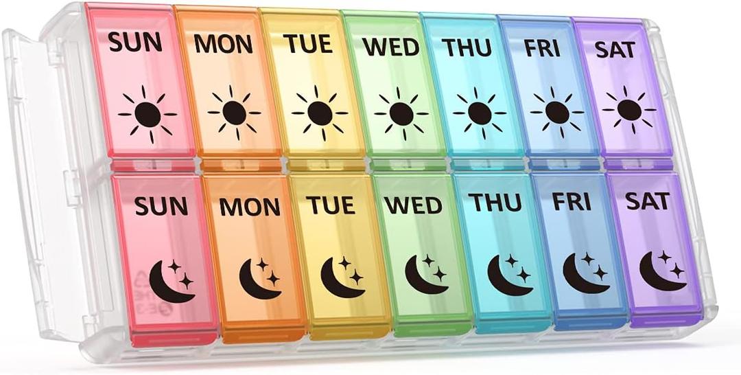 Weekly Pill Organizer 2 Times a Day Extra Large 7 Day Easy Fill Quick Fill Portable Fullicon AM PM Pill Box for Supplement, vitamine, and Medicine