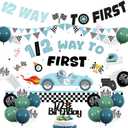 Racing Car Themed Half Birthday Decorations Blue 1/2 Way to First Backdrop Vintage Car Themed Glitter Banner Half Birthday Cake Topper Blue Latex Balloons for Boys 6 Months Birthday Party Supplies