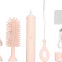 Garosa Electric Bottle Brush Electric Cleaning Brush Set Bottle Brush Pacifier Brush Straw Brush Pacifier Cleaning 2 Speeds Rotating Silicone (Pink)