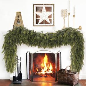 9ft Christmas Cedar Garland, Artificial Realistic Soft Green Garland, Christmas Decorations for Fireplace Mantel Staircase Table Doorframe Indoor Outdoor Holiday Home Decor