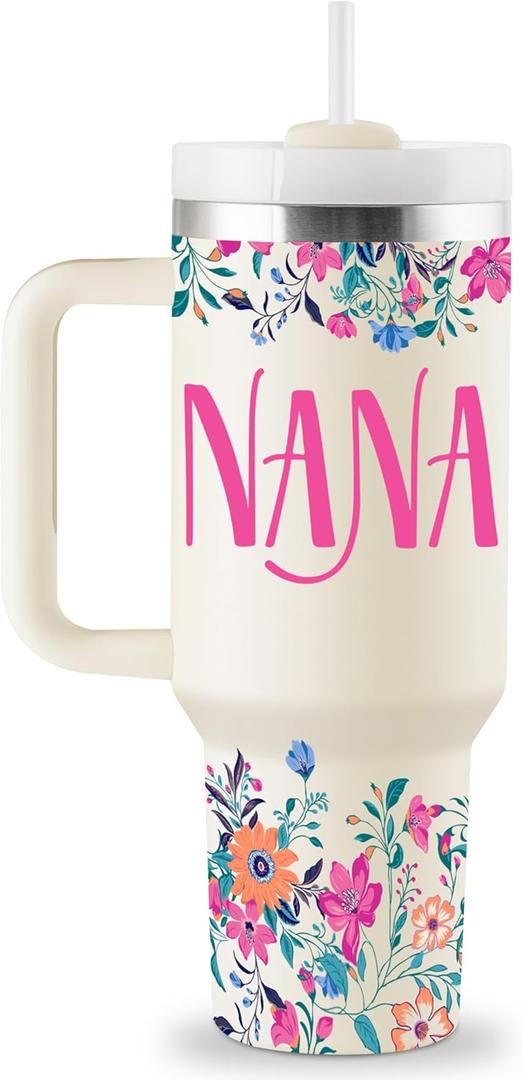 Nana Gifts Birthday Gifts for Nana Gift for Grandma from Granddaughter Grandson Grandkids Best Grandma Gift Ideas for Mothers Day Christmas 40oz Travel Cup Insulated Tumbler with Lid & Straw