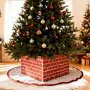 Weysat Christmas Tree Collar Box 16" Long 16" Wide 10" High 22" Diameter Rustic Red Brick Wooden Collar Stand Cover Square Skirt Box for Below 6ft Farmhouse Christmas Tree Decoration