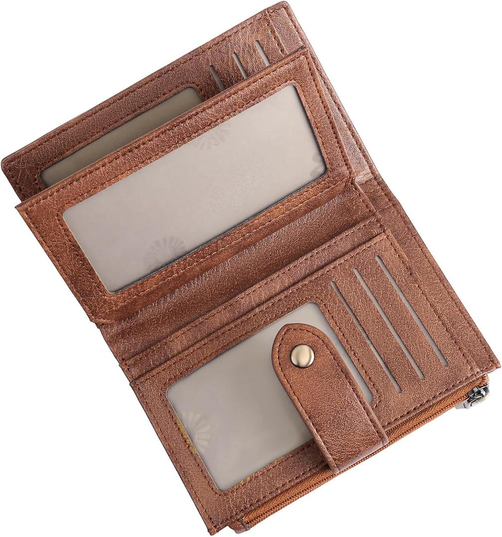 FALAN MULE Small Wallet for Women RIFD Leather Bifold Credit Card Holder with 3 ID Window (White with brown)