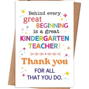 5 x Appreciation Card for Kindergarten Teacher, 8×5.3 inches