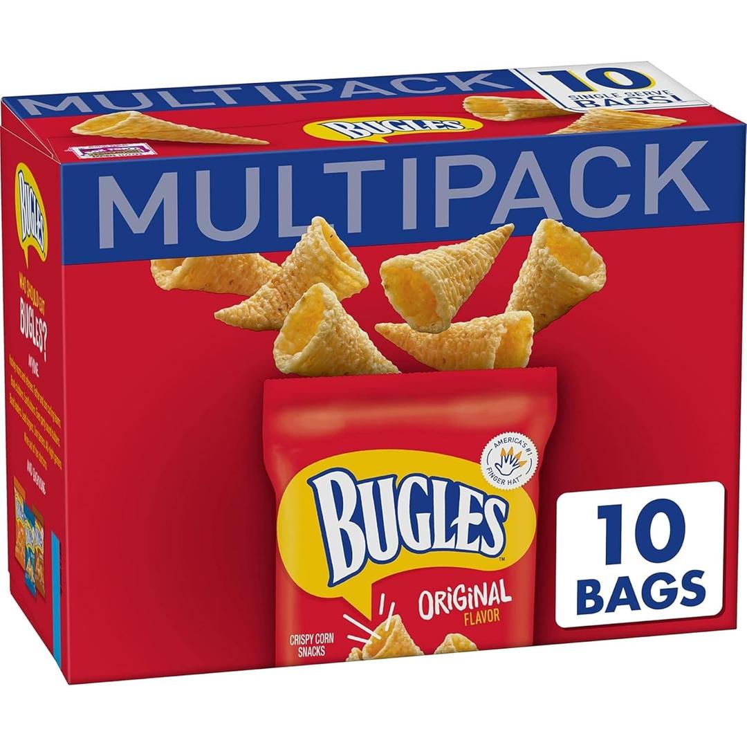 Bugles Original Crispy Corn Snacks, Party Snacks Multipack, 10 Ct, 8.75 oz, Best By Dec. 25, 2025
