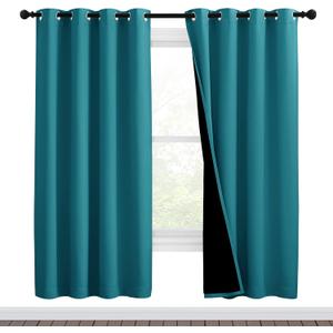 NICETOWN 100% Blackout Window Curtain Panels, Full Light Blocking Drapes with Black Liner for Nursery, 72-inch Drop Thermal Insulated Draperies (Peacock Teal, 2 Pieces, 46-inch Wide Per Panel)