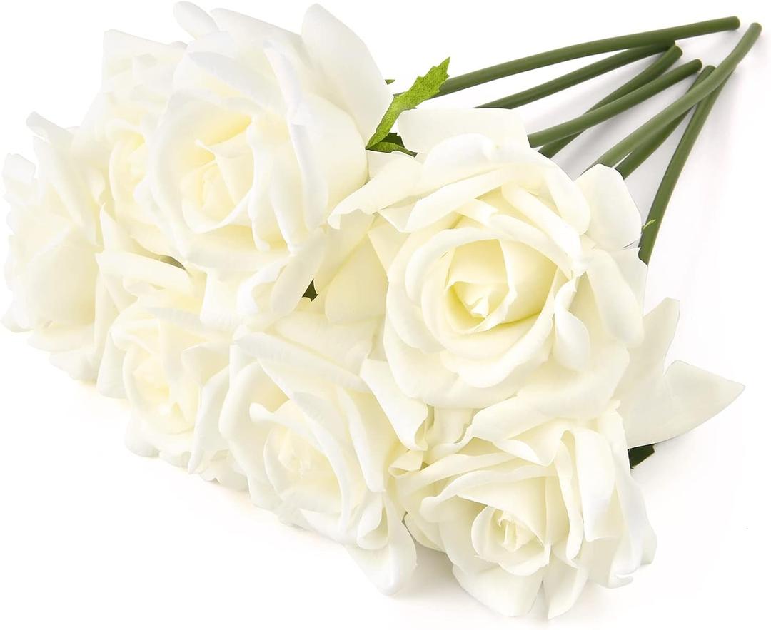 Eyamumo 7PCS Fake Flowers Artificial Rose Silk Real Touch White 30CM
