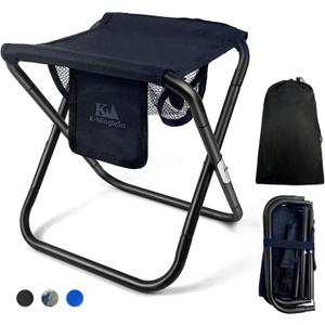 Upgraded 13 Inch Portable Folding Camping Stool with Side Pocket Mesh Pocket and Molle System, Lightweight Foldable Stool for Adults Gardening Travel BBQ Fishing with Carry Bag[Black]