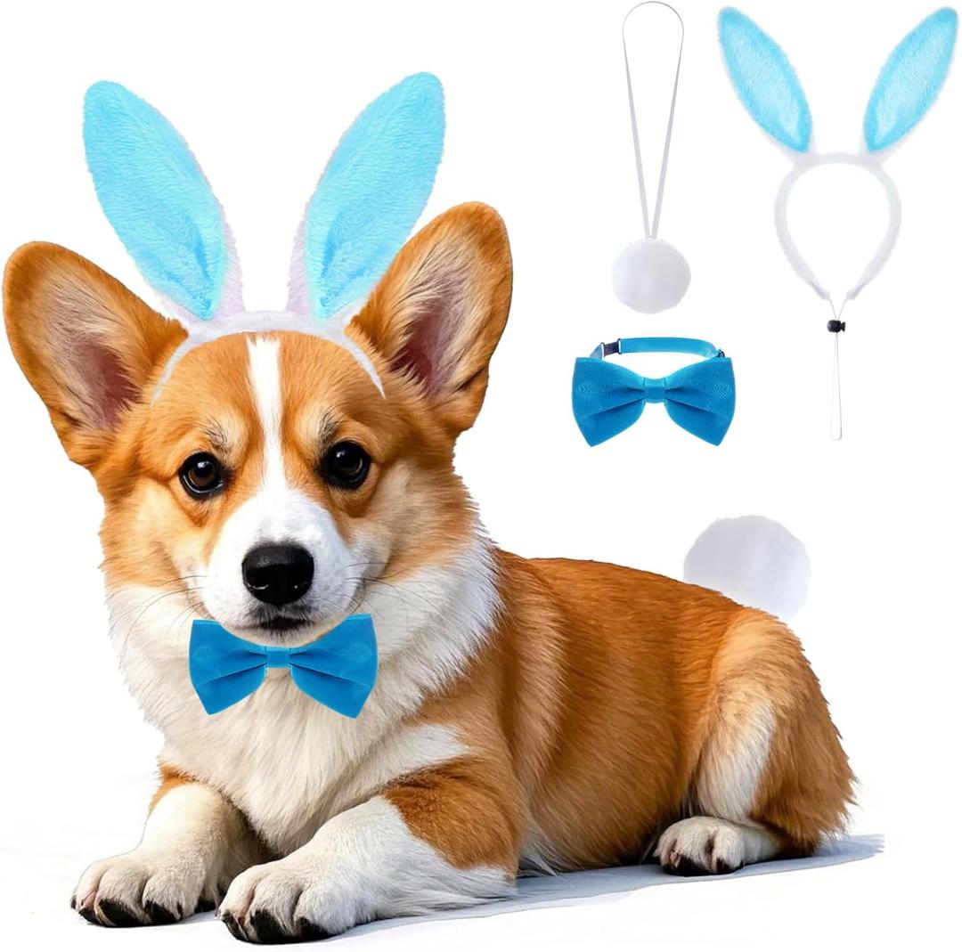 Easter Costumes for Dogs Rbenxia 3PCS Dog Bunny Ears Bowtie and Bunny Tail | Easter Dog Outfit Clothes for Easter Party Accessory Rabbit Ears Cute Festive Designs Celebration Halloween Cosplay Party