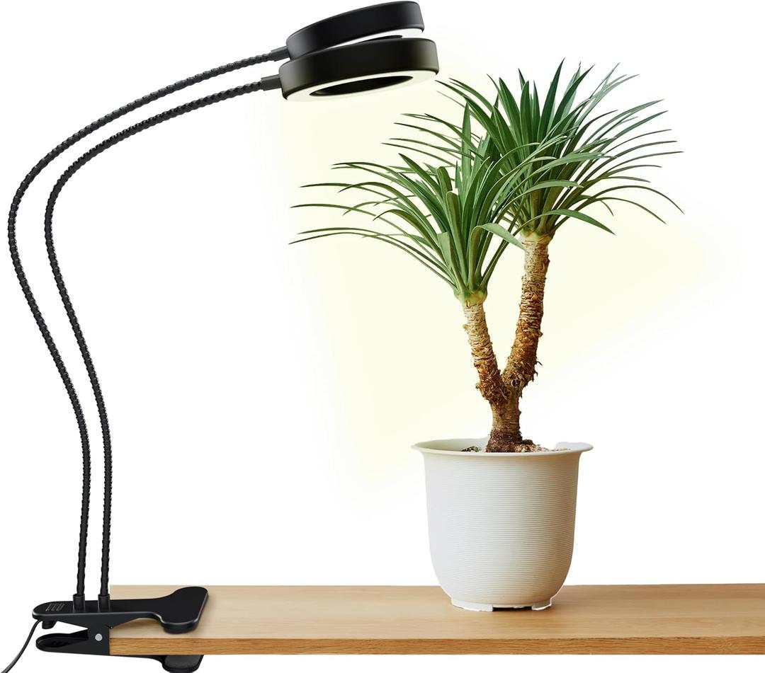 OSANI 24" Gooseneck Long Arm Grow Light, 48" Wide Coverage, 6000K Full Spectrum LED Grow Lights for Indoor Plants with Red Blue LEDs, 10-Level Dimmable, Auto Timer, USB & Adapter, Grow Lights Indoor