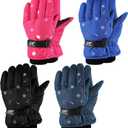 Hicarer 2 Pairs Winter Gloves for Kids Waterproof Snow Ski Gloves Warm Unisex Camouflage Clothes for Cold Weather Girls Boys Children(Dark Blue, Pink, Black, Blue,6-12 Years Old)