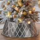 Lanpn Metal Christmas Tree Collar 24 Inch, Christmas Tree Ring Collar for Small Mini Pencil Xmas Stand Cover Real Artificial Trees Indoor Outdoor Decoration (Silver, Diamond)