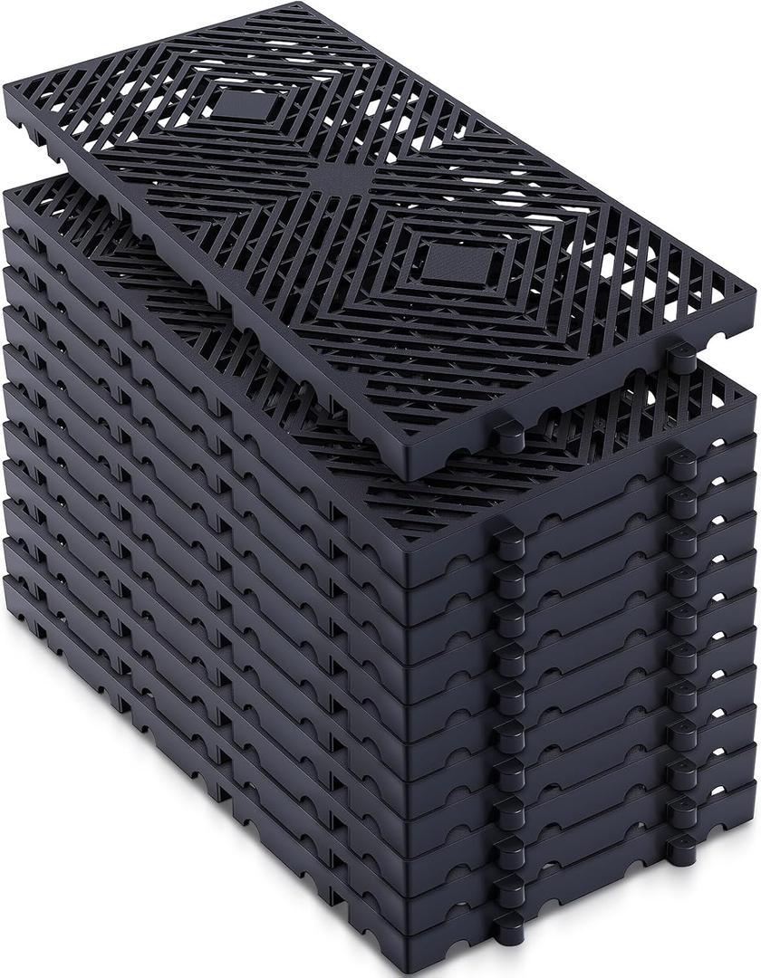 Colingmill 12 Pcs Plastic Pallets 23.6 x 11.8 x 1.18 Inch Lightweight Moisture-Proof Waterproof Floor Pallet Breathable Grid Ventilation Storage Pad for Garages, Kitchen, Basement, Attic
