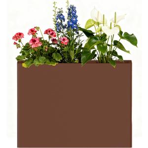 Rectangular Metal Planter Box 32x12x24 with Insert Shelf, Coffee-Brown, Medium