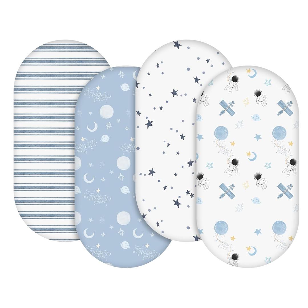 Gllquen Baby Bassinet Sheets 4 Pack, Breathable Cozy Fitted Mattress Sheet, Elastic Travel Crib Fashionable Floral Pattern, Standard Cradle Safe Sheets for Baby Boy Girls 32"X16"(Astronaut)