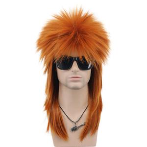 VGbeaty Men and Women Long Straight Wig 70s 80s Rocker Punk Rock Disco Mullet Wig (Orange)