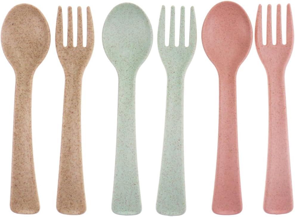 Toddler Forks and Spoons Utensils Set Baby Silverware Kids Forks and Spoons Set 6 Piece Natural Wheat Straw Material Self Feeding Training Cutlery for Baby Eating 12-48 Months Infant Dishwasher Safe
