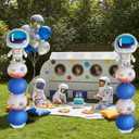 Astronaut Balloons Column Stand Kit And Paper Lantern 2 Sets 5.9 Feet with Reusable Metal Telescopic Design For Outer Space Themed Parties, Birthday, Baby Shower