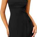 Women's Sexy Mesh Short Dress Square Neck Ruched Wedding Guest Cocktail Mini Dresses (Medium, Black)