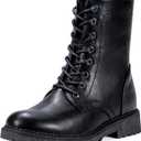 Vepose Women's Combat Ankle Black Flat Boots, Military Fashion 925 Booties Inner Zipper (7, Zipper Combat-925-black)